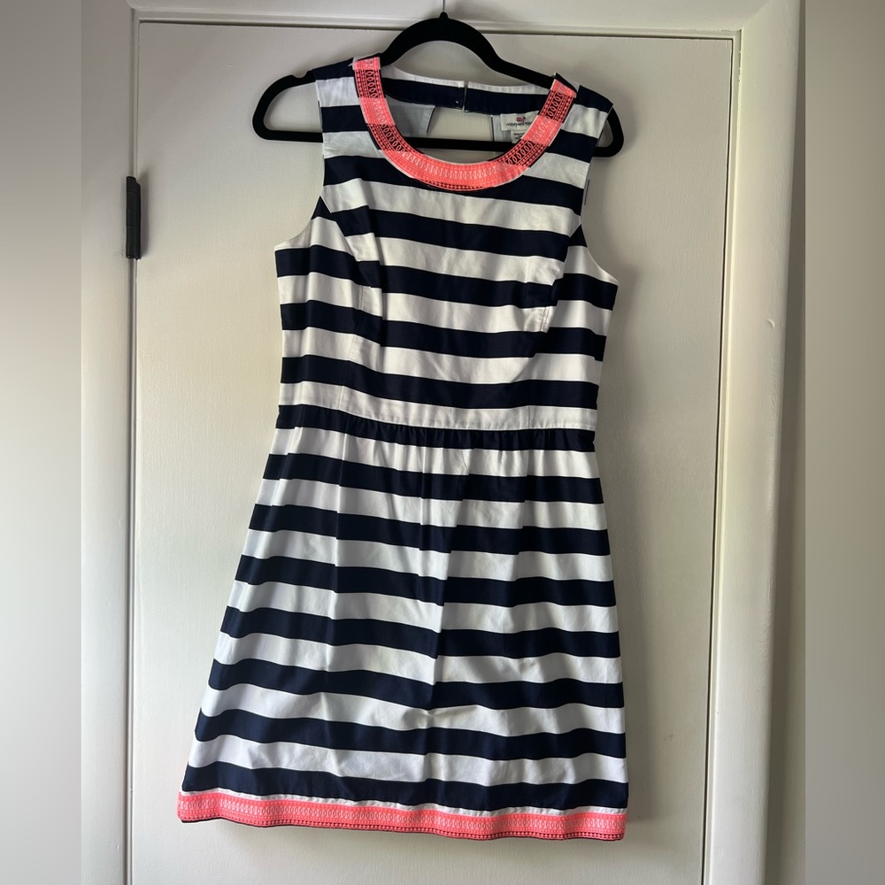 Vineyard Vines Thick Nautical Stripe Sleeveless Dress Preppy Coastal Embroidered